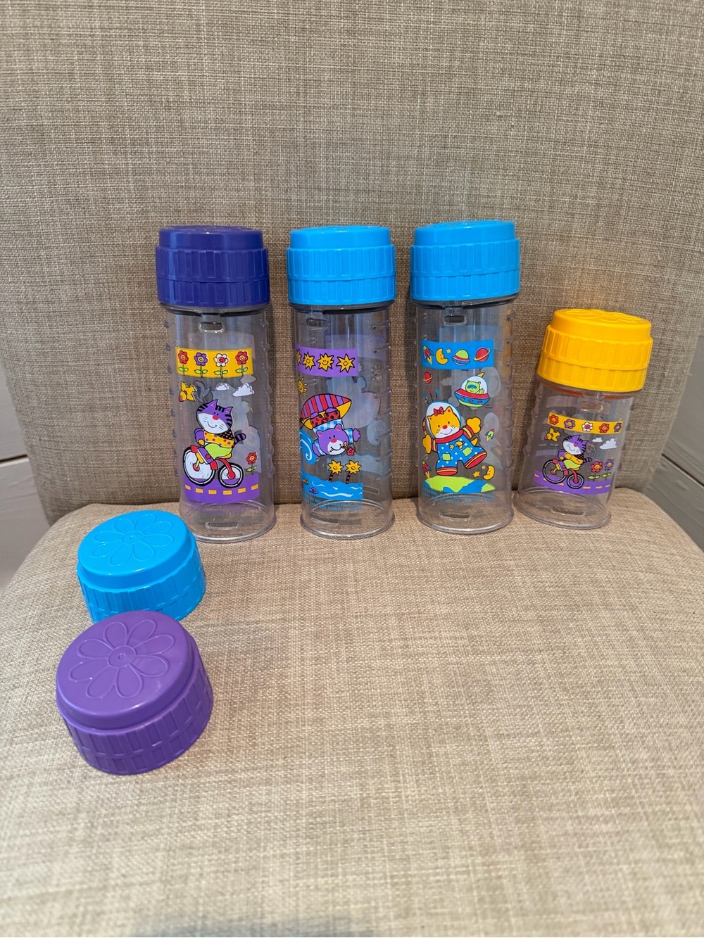 Lot of vintage Playtex bottles for drop ins, three full-size and one small, EUC
